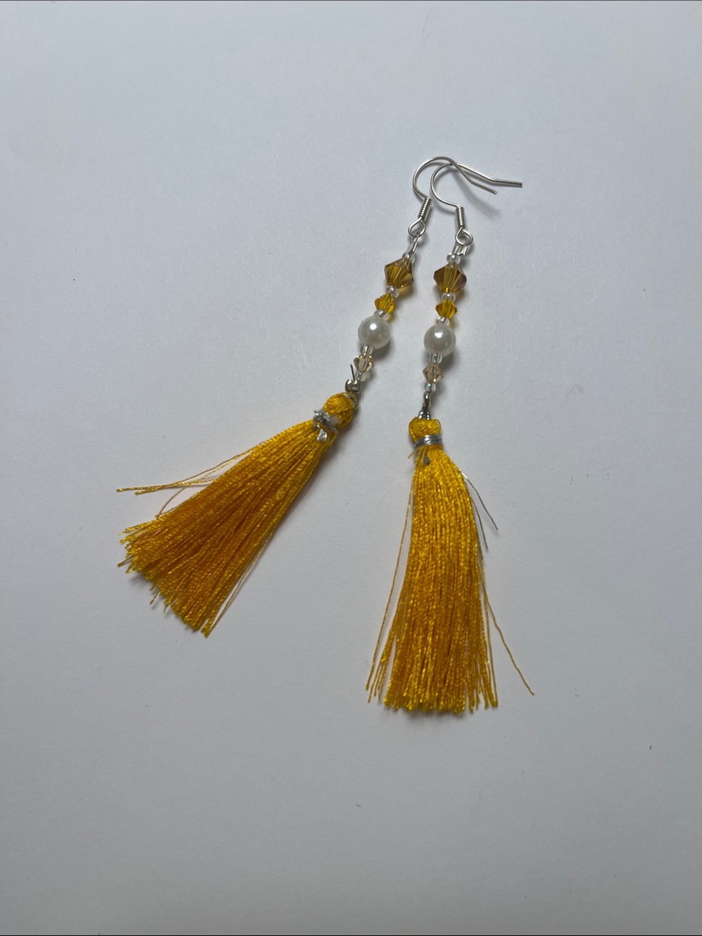 Handmade Mustard Yellow Tassel Drop Earrings with Bead Accents